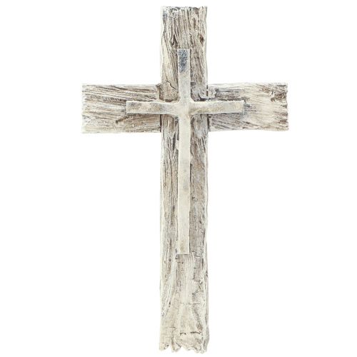 Decorazione tombale croce rustica grigia bianca poliresina 12×7cm 6pz