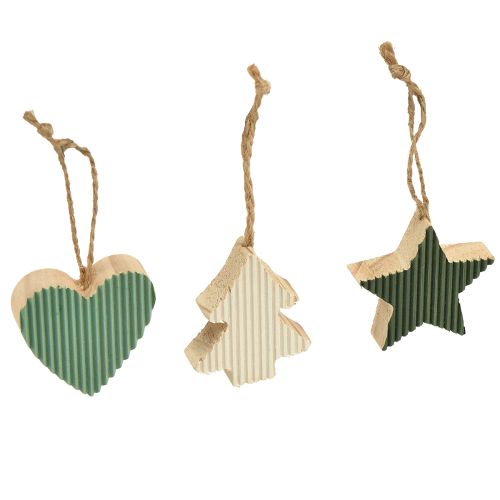 Floristik24 Set pendenti in legno per albero di Natale, cuore-albero-stella, verde-menta-bianco, 4,5 cm, 9 pezzi - Decorazione natalizia
