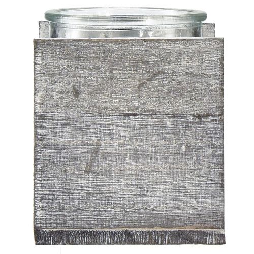 Prodotto Portacandele in vetro con cornice rustica in legno - grigio-bianco, 10x9x10 cm 3 pezzi - affascinante decorazione da tavolo