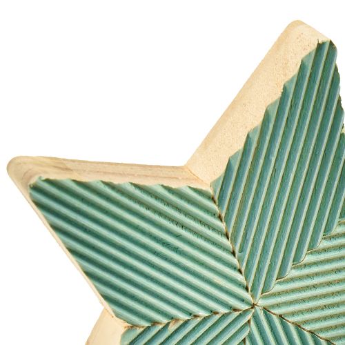 Prodotto Decorazione da tavolo scanalata con stelle in legno verde menta bianco 11 cm 6 pz