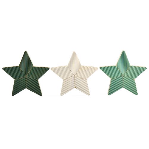 Prodotto Decorazione da tavolo scanalata con stelle in legno verde menta bianco 11 cm 6 pz