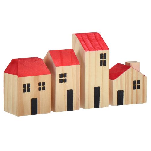 Casetta in legno decorativa Casetta in legno rosso naturale 4 pezzi