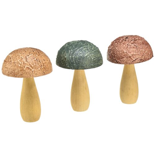 Funghi in legno funghi decorativi decorazione autunnale legno assortiti 11×7,5 cm 3 pz
