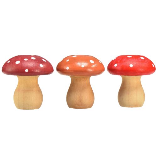 Prodotto Funghi in legno Funghi decorativi Agarichi volanti in legno Rosso arancione 5 cm 9 pz