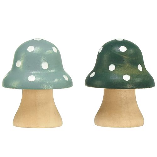 Funghi in legno Funghi decorativi Mini agarichi in legno Verde menta 4 cm 12 pezzi