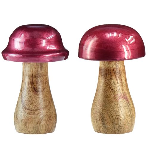 Funghi in legno funghi decorativi legno rosso lucido Ø6cm H10cm 2 pezzi