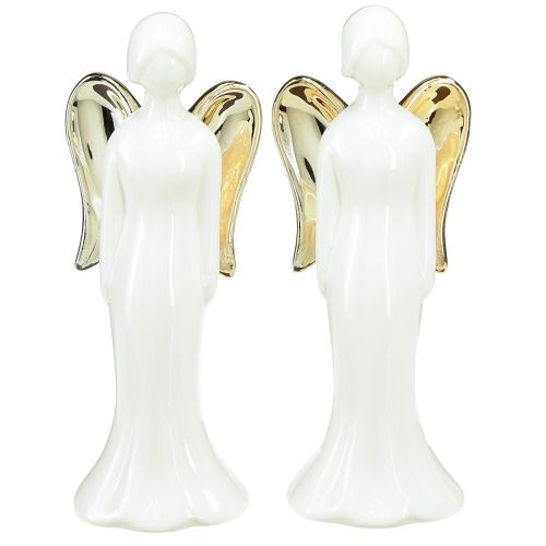 Figure di angeli angelo in ceramica oro bianco 6 cmx5 cmx15 cm 2 pezzi