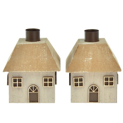 Prodotto Portacandele Casa di Natale in legno grigio 9×9×11 cm 2 pz