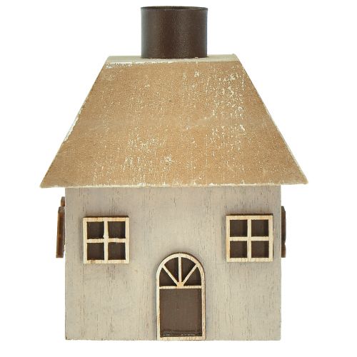 Prodotto Portacandele Casa di Natale in legno grigio 9×9×11 cm 2 pz