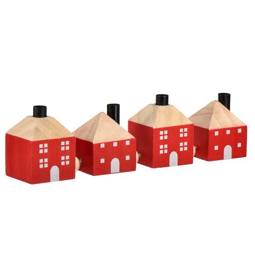 Portacandele in legno decorativo casa in legno ghirlanda rossa e bianca 23 cm
