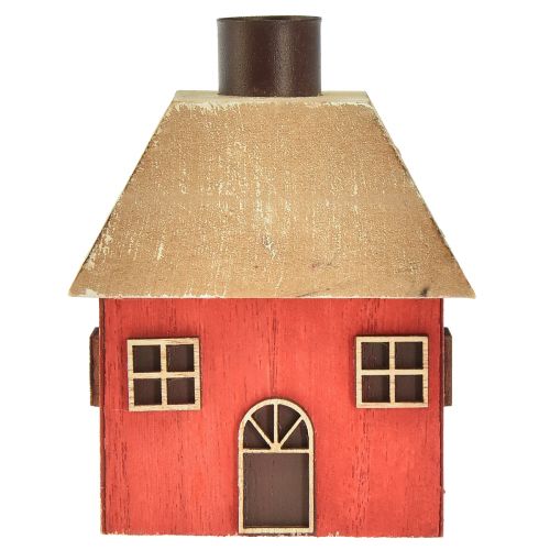 Prodotto Portacandele Casa di Natale in legno rosso 9×9×11cm 2pz
