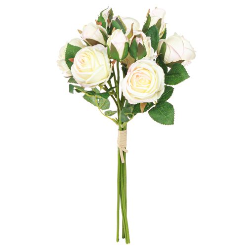 Mazzo di rose artificiali fiori artificiali crema 36 cm 6 pezzi × 2 volumi