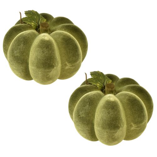 Prodotto Decorazione di zucca floccata 20 cm effetto velluto verde zucca 2 pezzi