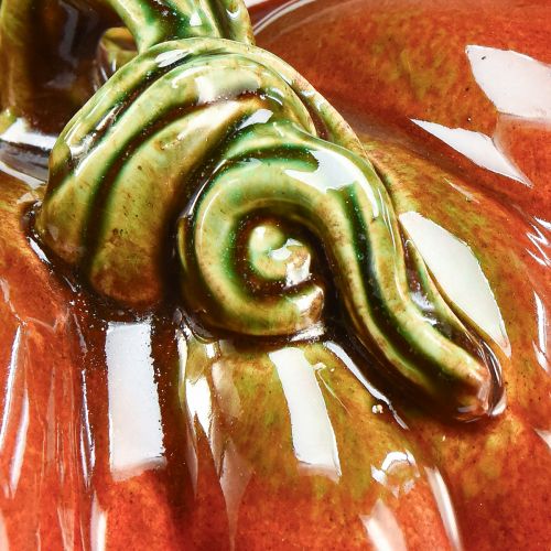 Prodotto Zucca in ceramica lucida di colore rosso-arancio brillante con gambo verde - 21,5 cm - decorazione autunnale ideale