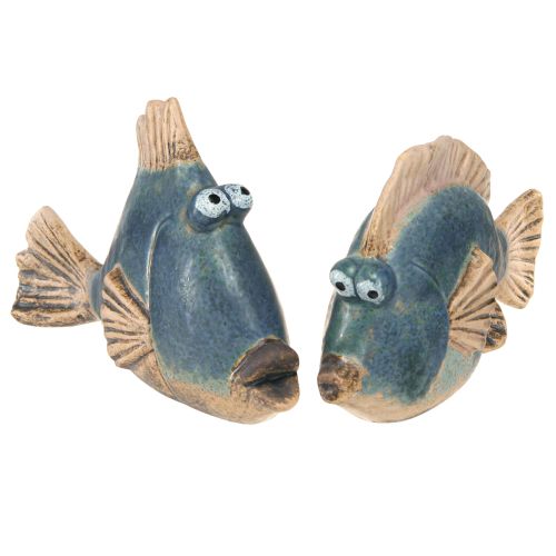 Decoro marittimo pesce blu decoro ceramica assortito 19/17cm 2 pz