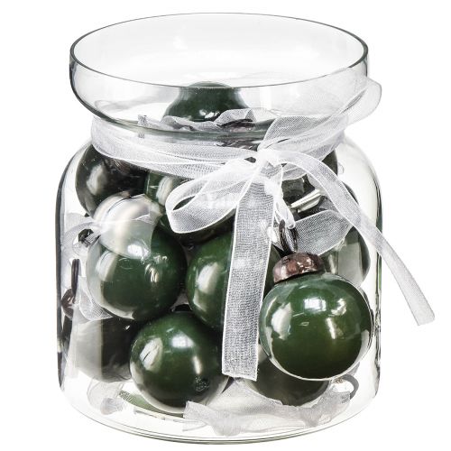 Mini palline di Natale palline di vetro verde Ø3cm 18 pezzi in un bicchiere