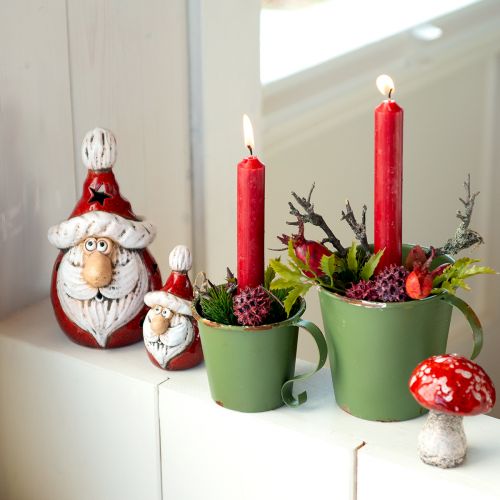 Simpatica figura di Babbo Natale in ceramica, rossa e bianca, 10 cm - set da 4, perfetta decorazione natalizia