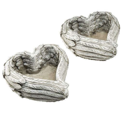 Floristik24 Pianta cuore piume pietra colata cuore grigio bianco 13×12×6 cm 2pz