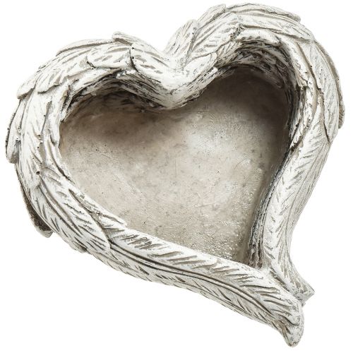 Pianta cuore piume pietra colata cuore grigio bianco 13×12×6 cm 2pz