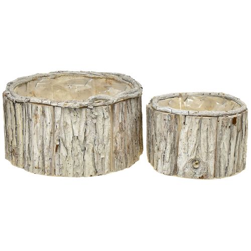 Cassetta per piante in legno corteccia tonda bianco naturale 26/18 cm set da 2 pezzi