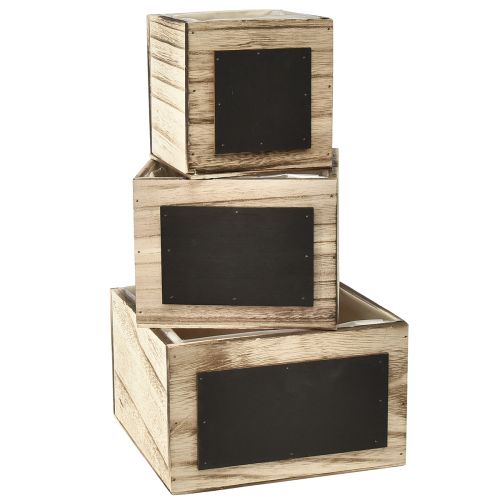 Scatole rustiche in legno con superfici a lavagna - Naturale e nero, varie dimensioni - Soluzione organizzativa versatile - Set di 3