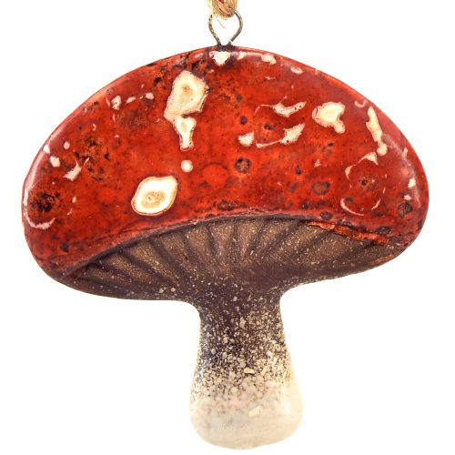 Prodotto Incantevoli ciondoli a forma di fungo rosso con spago di iuta - 3 cm, set da 6 - Decorazioni autunnali e natalizie perfette
