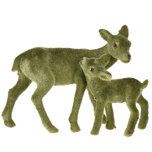 Prodotto Figure decorative di cervo Cervo floccato verde natalizio con cerbiatto in un set H9/5,5 cm 4 pezzi