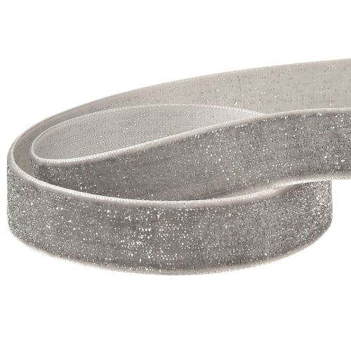 Prodotto Nastro di velluto con nastro decorativo glitterato velluto grigio argento 20mm 10m