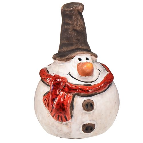 Pupazzo di neve in ceramica, 8,4 cm, con cappello a cilindro e sciarpa rossa - set da 3, decorazione natalizia e invernale