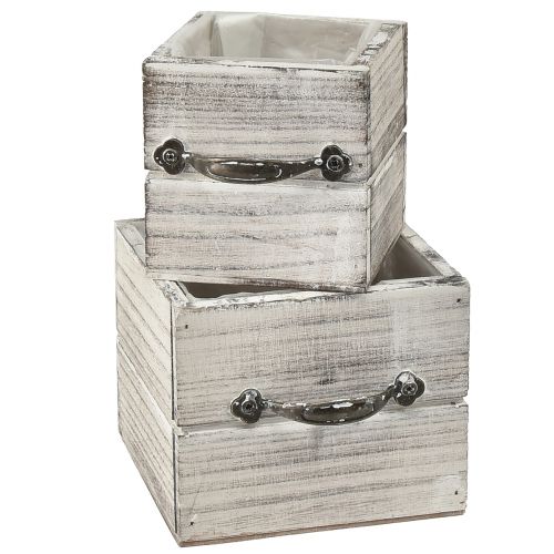 Floristik24 Set di cassetti in legno con maniglia, bianco strofinato, 12x12 cm e 9x9 cm - Portaoggetti rustico