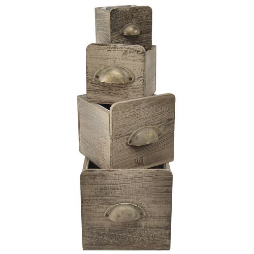 Set di cassetti in legno con maniglia, marrone spazzolato, set di 4 diverse dimensioni - portaoggetti rustico