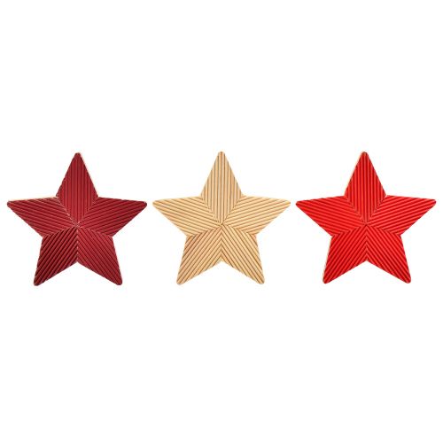 Prodotto Stelle di Natale in legno scanalate rosse naturali 11 cm 3 pz