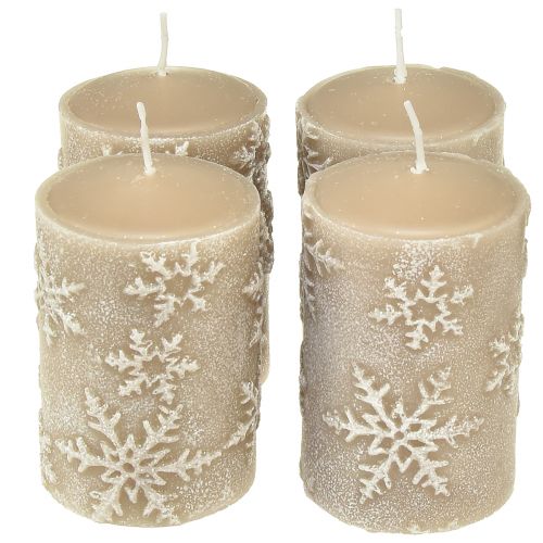 Candele a colonna candele beige fiocchi di neve 100/65mm 4 pezzi