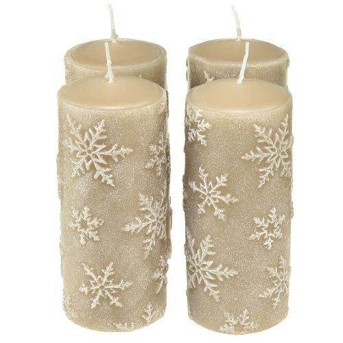 Candele a colonna candele beige fiocchi di neve 150/65mm 4 pezzi