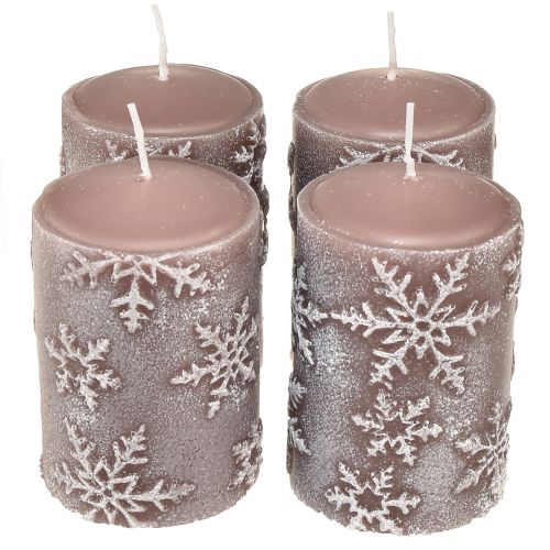 Candele a colonna candele rosa fiocchi di neve 100/65mm 4 pezzi