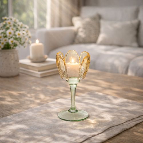 Prodotto Portacandele a forma di tulipano, motivo floreale, decorazione per un'atmosfera romantica e un ambiente elegante, 20 cm