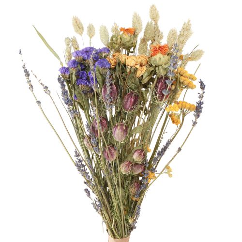 Mazzo di fiori secchi viola arancio lavanda di mare granelli 55 cm