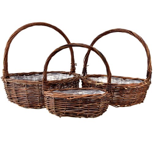 Set di cestini rustici in vimini con manici - 3 dimensioni (36 cm, 31 cm, 26 cm) - Conservazione e decorazione versatili - Set di 3