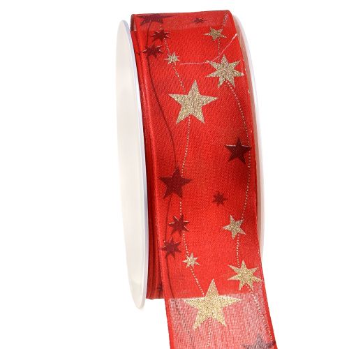 Nastro natalizio nastro rosso con stelle bordo filo 40mm 15m