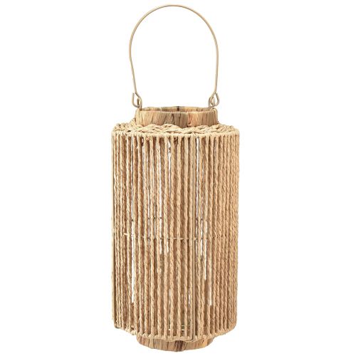 Lanterna in rafia con manico in fibra naturale per candela LED Ø19cm H36cm