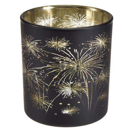 Elegante Lanterna in Vetro con Fuochi d&#39;Artificio - Nero e Oro, 9 cm - Decorazione Ideale per le Occasioni Festive - Confezione da 6