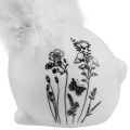Floristik24 Coniglietto in ceramica bianco seduto con fiori e piume 9×7×14 cm 2pz
