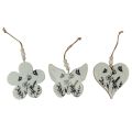 Floristik24 Appendiabiti decorativo cuore fiore farfalla bianco naturale 9 cm 3 pezzi