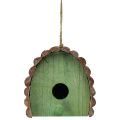 Floristik24 Casetta per uccelli decorativa da appendere con tetto rotondo in legno verde marrone 16,5×10×17 cm