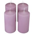 Floristik24 Candele a colonna decorazione candele scanalate lilla 70/130mm 4pz