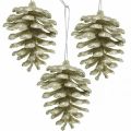 Floristik24 Ornamenti per l&#39;albero di Natale coni decorativi glitter champagne H7cm 6pz