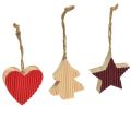 Floristik24 Decorazioni per albero di Natale cuore in legno stella albero rosso 4,5 cm 9 pezzi