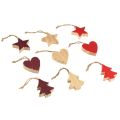 Floristik24 Decorazioni per albero di Natale cuore in legno stella albero rosso 4,5 cm 9 pezzi