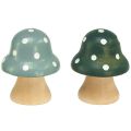 Floristik24 Funghi in legno Funghi decorativi Mini agarichi in legno Verde menta 4 cm 12 pezzi