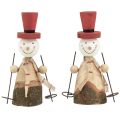 Floristik24 Adorabile set di 2 pupazzi di neve in legno con cappelli a cilindro rossi - naturale e rosso, 15,5 cm - decorazione da tavola invernale